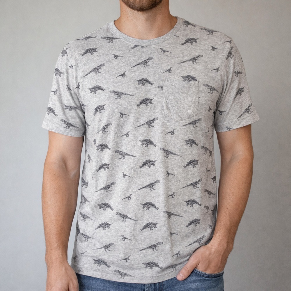 Dinosaur Print Men's Shirt, Aritstry in Motion size M, Tshirt with breast pocket